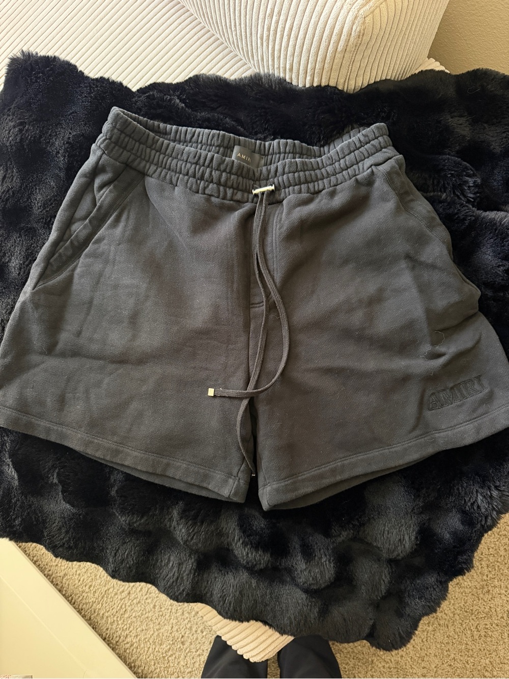 AMIRI Black Logo Embroidered Sweat Shorts Zip Pockets